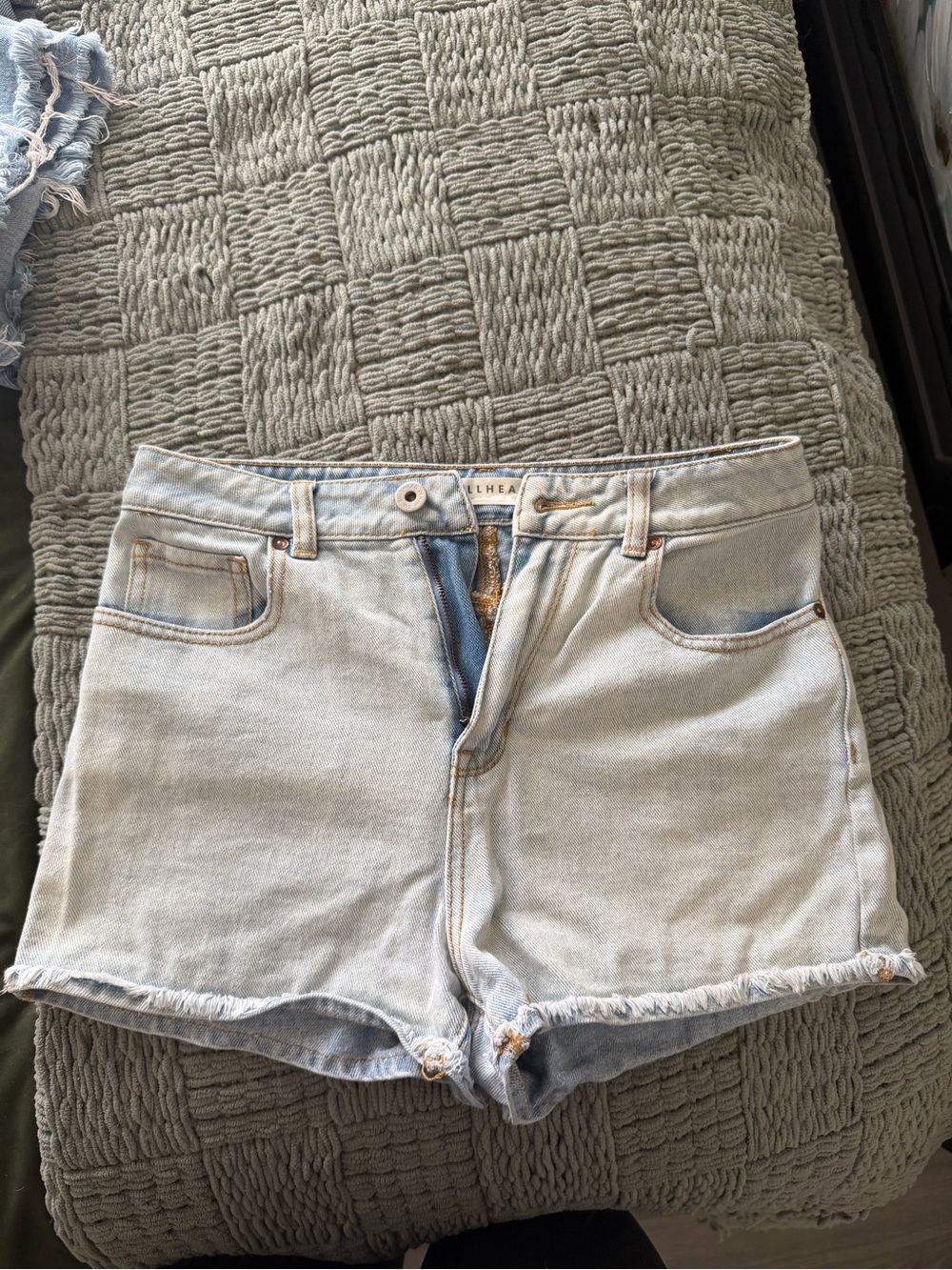 Bullhead Light Blue Frayed Hem Denim Shorts